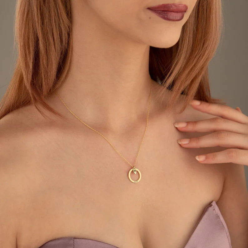 14K Solid Gold Minimalist Tag Name Circle Necklace