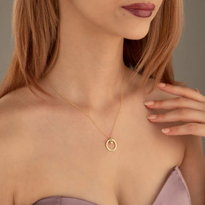 14K Solid Gold Minimalist Tag Name Circle Necklace