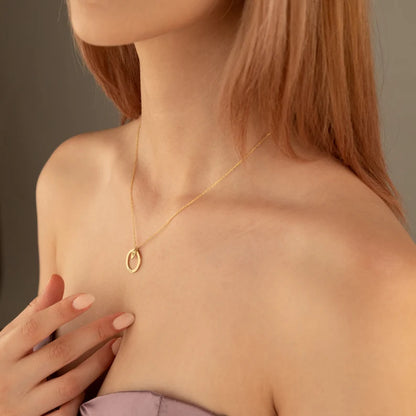 14K Solid Gold Minimalist Tag Name Circle Necklace