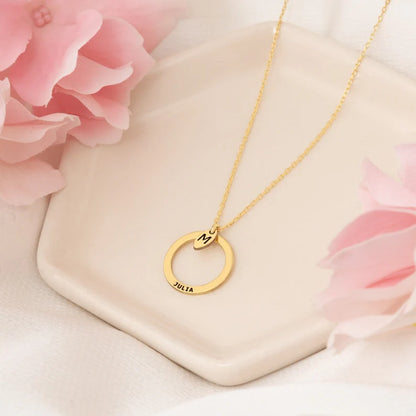 14K Solid Gold Minimalist Tag Name Circle Necklace