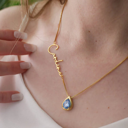 CuSIGNATURE BIRTHSTONE stom Heart Necklace