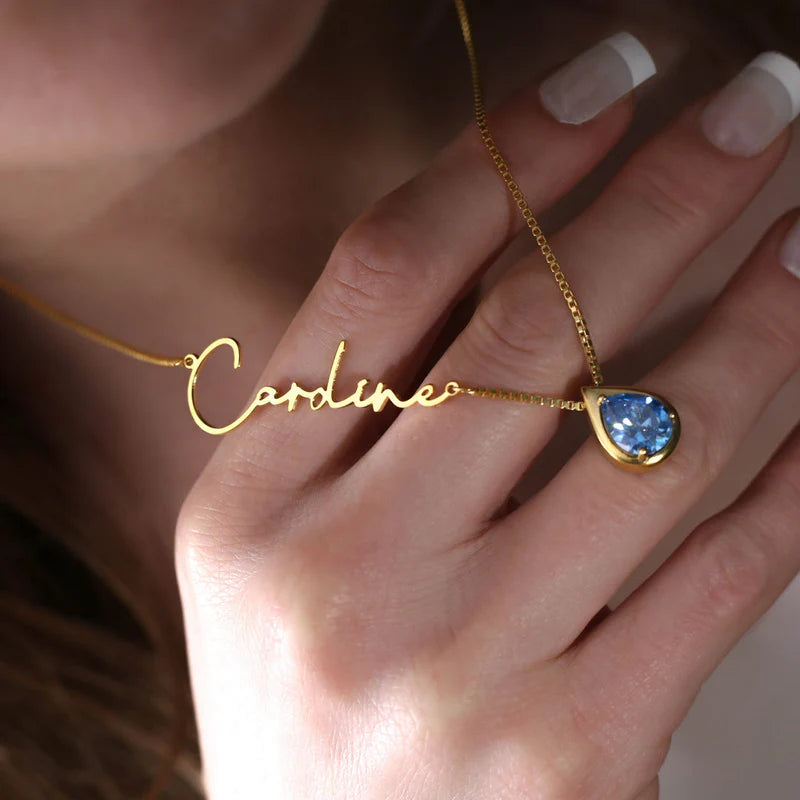 CuSIGNATURE BIRTHSTONE stom Heart Necklace