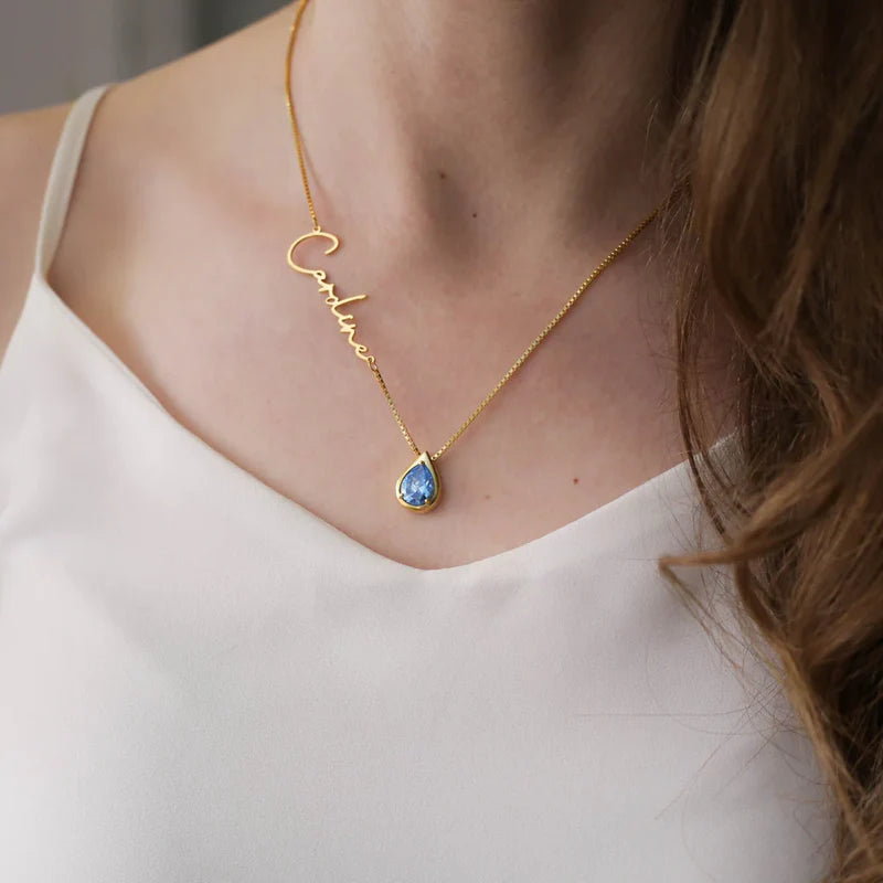 CuSIGNATURE BIRTHSTONE stom Heart Necklace