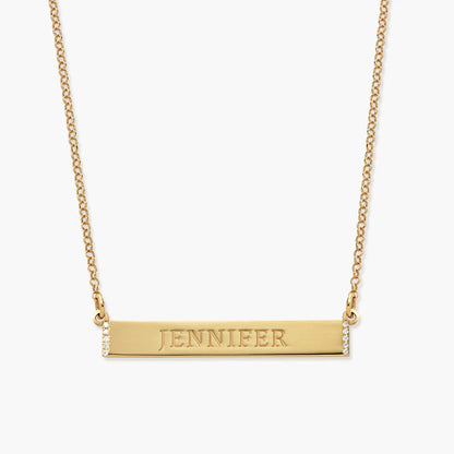 ENGRAVABLE BAR NECKLACE WITH CUBIC ZIRCONIA